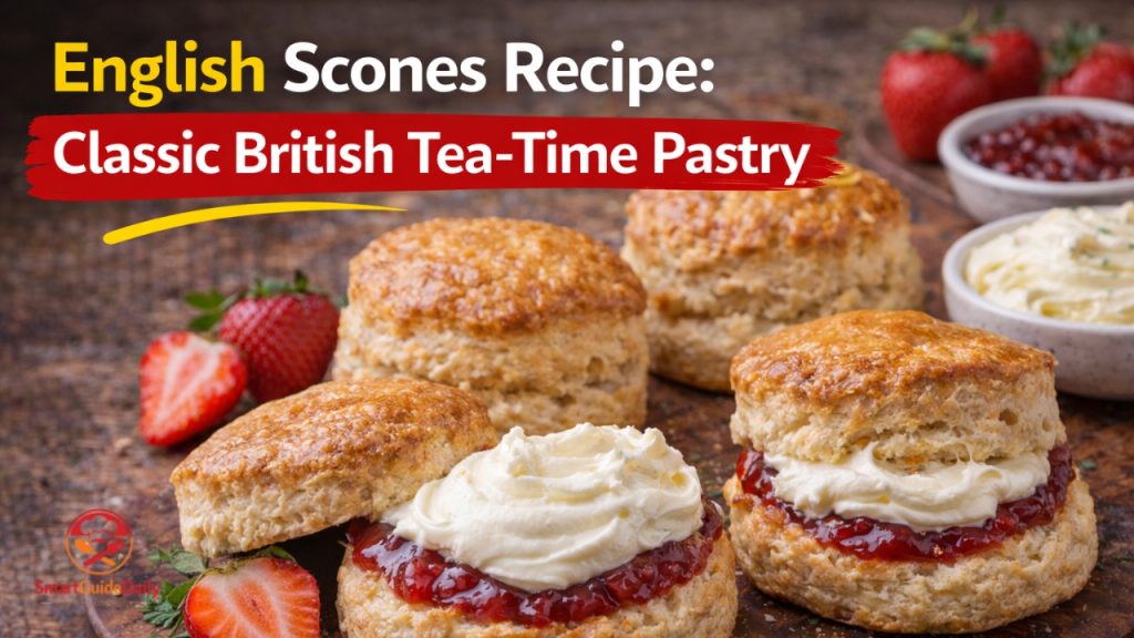 Traditional English scones served with jam and clotted cream