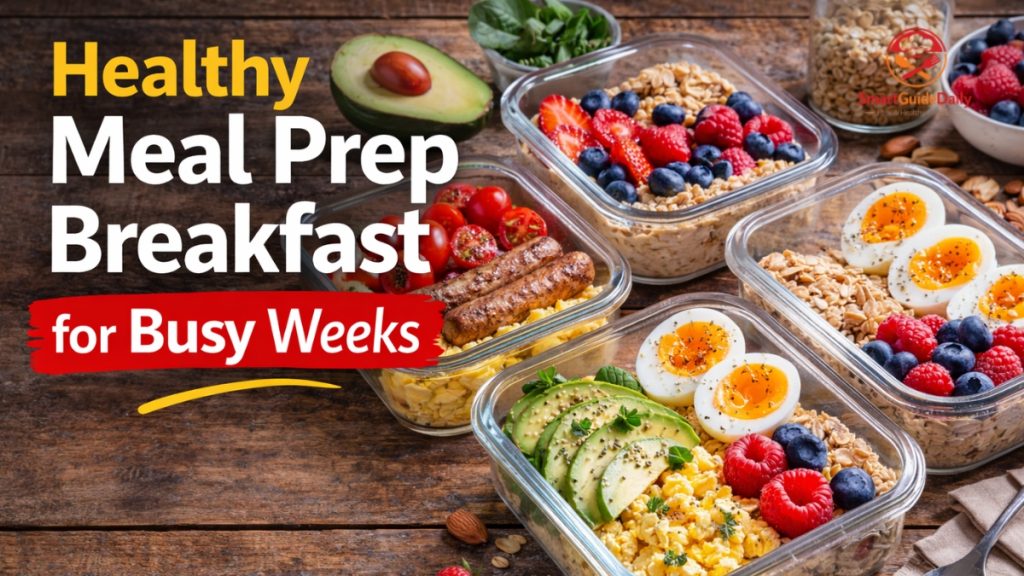 Healthy meal prep breakfast ideas with overnight oats egg muffins and yogurt parfait