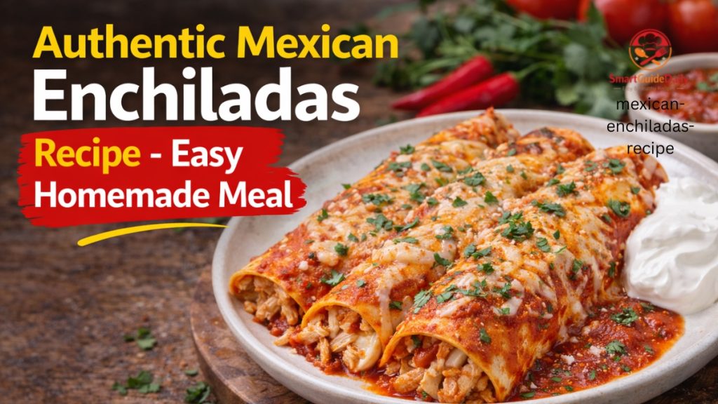 Authentic Mexican enchiladas with chicken filling topped with enchilada sauce and melted cheese