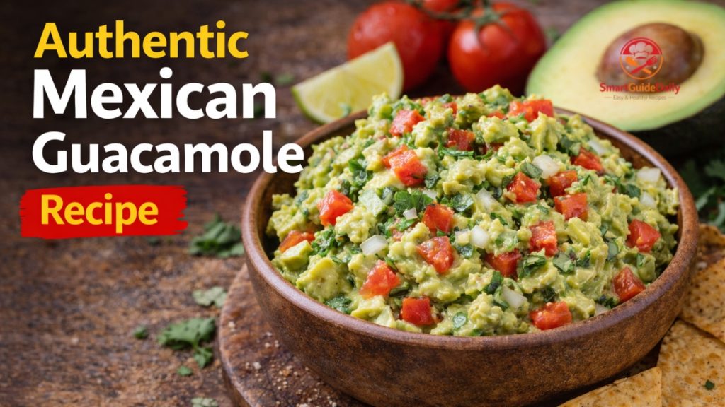 Authentic Mexican guacamole dip made with avocado lime tomatoes and cilantro
