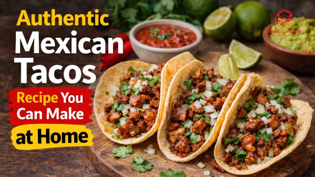 Authentic Mexican tacos with seasoned meat fresh vegetables and corn tortillas