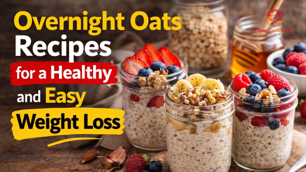 Healthy overnight oats breakfast with berries and nuts