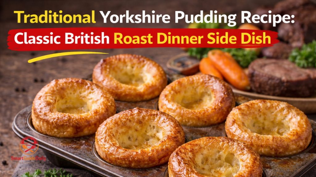 Traditional Yorkshire pudding served with roast beef and gravy
